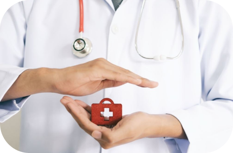 doctor holding small red briefcase with a cross